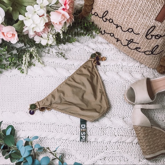 DESPI Taupe Jewel Side Hipster Bikini Bottom S NWT - Picture 7 of 9